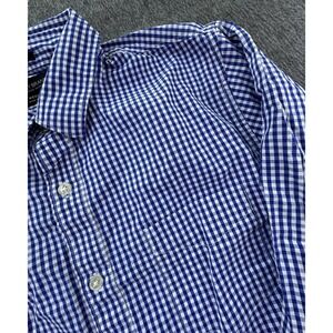 Lucky Brand Shirt Mens Medium Blue White Gingham Button Up Slim‎ Fit Cotton